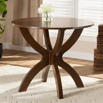 Круглый обеденный стол из дерева шириной 35 дюймов с тильдой и современным орехово-коричневым покрытием шириной 35 дюймов