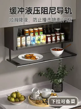 Кухонная стойка для приправ, бытовая настенная неперфорированная стойка для хранения с ящиками для посуды под подвесным шкафом.
