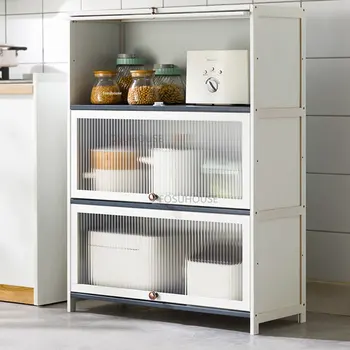 Кухонный шкаф с панелями из скандинавского дерева для кухонной мебели, шкаф для хранения креативных легких роскошных многослойных кухонных шкафов