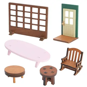 Миниатюрная настольная мебель, игрушки Деревянные настольные стулья, Имитирующая мебель, Игрушки-модели дверей, Аксессуары для кукольного домика 1/12 Кукольный домик