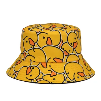 Мужская Женская хлопковая панама для девочек, Пляжная шляпа для рыбака, летняя солнцезащитная шляпа, Обратимая Желтая Утиная панама для