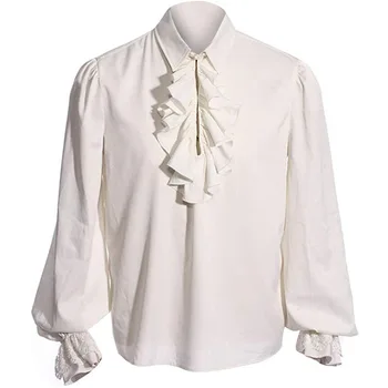 Мужская рубашка Средневековые викторианские пиратские рубашки с оборками Стимпанк готический костюм вампира для косплея на Хэллоуин Мужская одежда