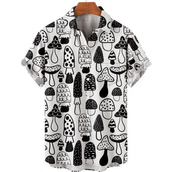 Мужская рубашка, топы с короткими рукавами в виде грибов, пуговицы с лацканами, мужская одежда, Футболка, уличная одежда, модная Милая рубашка с рисунком для мужского досуга