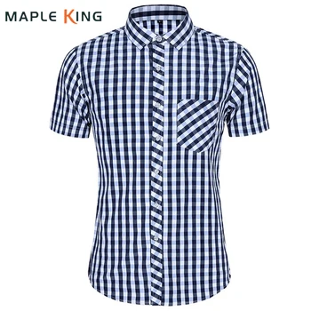 Мужские Классические рубашки в клетку, Корейская мода, дизайнерская рубашка в деловую клетку с коротким рукавом, офисная рубашка в клетку, мужские винтажные блузы, топы 7XL