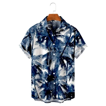 Мужские летние пляжные рубашки оверсайз с отложным воротником, повседневные блузки с 3D графическим принтом, топы мужской одежды
