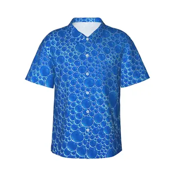 Мужские повседневные гавайские рубашки Blue Bubbles, пляжные рубашки на пуговицах с коротким рукавом, рубашки с тропическим цветочным рисунком