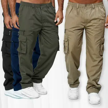 Мужские широкие брюки-карго с двойным карманом и пуговицами, весенне-осенние однотонные повседневные брюки с полной посадкой, JBFZC-8817