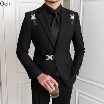 Мужской пиджак, тонкий модный черный костюм, официальный деловой свадебный банкет
