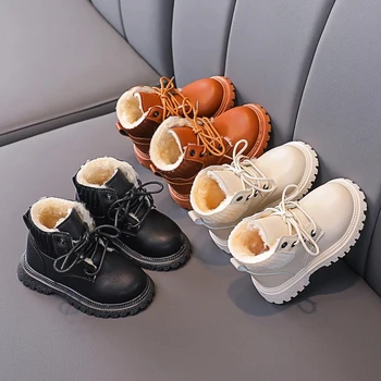 Новая Зимняя Детская Обувь, Детские ботинки Для мальчиков из кожи с низкой трубкой, хлопковые Короткие Ботинки Для девочек, Детская Обувь botas, детская обувь