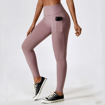 Новое поступление спортивной одежды для женщин, леггинсы для занятий йогой и фитнесом с высокой талией, с карманами, поднимающими бедра, штаны для бега Deportiva Mujer Gym