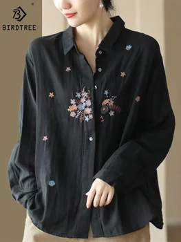 Новые осенние рубашки из хлопчатобумажной пряжи, женские топы с цветочной вышивкой, винтажные блузки с длинным рукавом для девочек, Весна T39335QM
