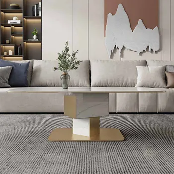 Новый дизайн в скандинавском стиле, минималистичный журнальный столик из белого сланца, мебель из нержавеющей стали, гостиная, Небольшая квартира, чайный столик