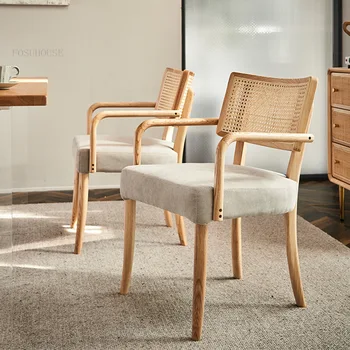 Обеденные стулья из ротанга в скандинавском стиле для дома Обеденный стул из массива дерева Стул со спинкой для отдыха Мебель для столовой Дизайнерский стул