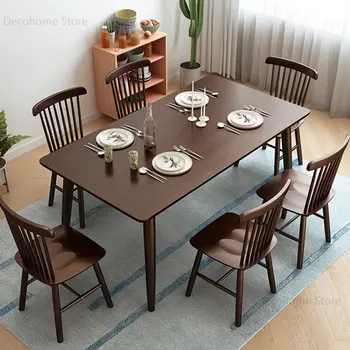 Обеденный стол в скандинавском стиле, прямоугольный обеденный стол из массива дерева, обеденные столы для маленькой квартиры, современный минималистичный обеденный стол и стулья