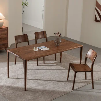 Обеденный стол из североамериканского черного ореха с полным комплектом мебели, полностью из массива дерева, Японский минималистичный обеденный стол
