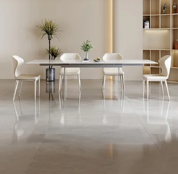 Обеденный стол с масштабируемой каменной плитой Современный бытовой складной стол Простой прямоугольный обеденный стол 2023 года выпуска