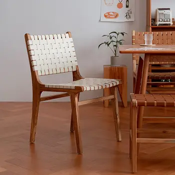 Обеденный стул в стиле ретро с кожаным седлом, Скандинавский Современный минималистичный бытовой стул для ресторана, кафе, обеденный стол, табурет, деревянная мебель HY