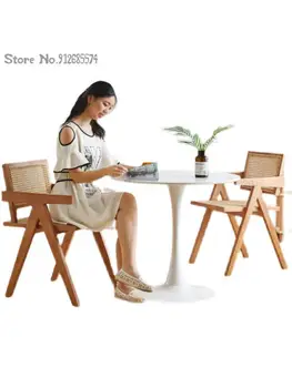 Обеденный стул из ротанга Nordic из массива дерева, домашний Ретро-стул со спинкой, Дизайнерский шезлонг с подлокотником на балконе из Чандигарха