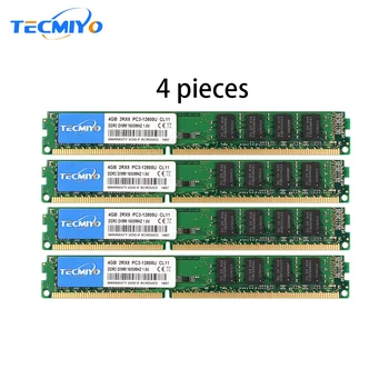 Оперативная память TECMIYO Desktop Memoria Ram 16GB (4X4GB) DDR3 1600MHz DIMM PC3-12800U 1.5V 2RX8 240pin для компьютера - Тонкая Зеленая