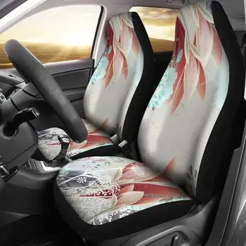 Пара чехлов для автомобильных сидений с розово-красными листьями растений и цветочными мотивами, 2 чехла для передних сидений, протектор для автомобильных сидений, автомобильные аксессуары.
