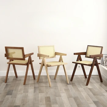 Плетеные стулья для отдыха из скандинавского ротанга, домашние балконы, креативные стулья из ротанга, рестораны, Практичные обеденные стулья из массива дерева