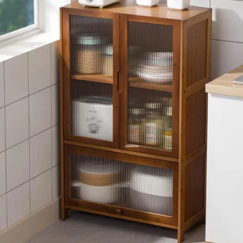 Простые кухонные шкафы из бамбука, Многослойный бытовой буфет, Кухонная мебель, Многофункциональный шкаф-раскладушка для хранения