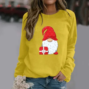 Пуловер с рождественским принтом, повседневная блузка с капюшоном, модная женская толстовка с принтом, Женские толстовки с длинными рукавами, толстовки
