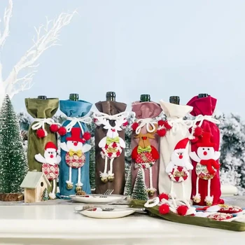 Рождественская вечеринка Крышка для бутылки вина Фланелевая Кукла Санта Клауса Рождественское Шампанское Упаковка Красного Вина Подарочный Пакет Украшение для дома