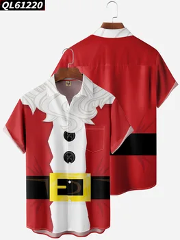 Рождественская Рубашка Косплей Санта Клаус Navidad С Коротким Рукавом Негабаритные Рубашки На Пуговицах для Мужчин 2023 Повседневная Вечерняя Гавайская Рубашка Мужская