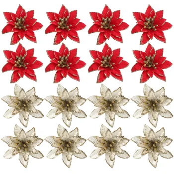Рождественские искусственные Цветы, аксессуары для декора своими Руками, декоративный шелковый блестящий венок