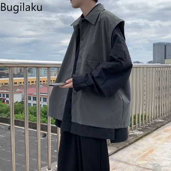 Рубашка Bugilaku, мужская рубашка без рукавов, жилет в стиле милой, модное весенне-осеннее универсальное пальто в гонконгском стиле