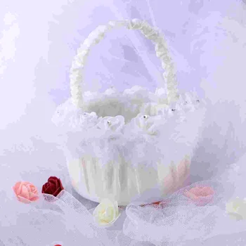 Свадебная корзина с цветами из атласного пузыря, Корзина для девочек-цветочниц, Тканевая корзина для цветов для свадебной церемонии, Маленькая корзинка для свадьбы (