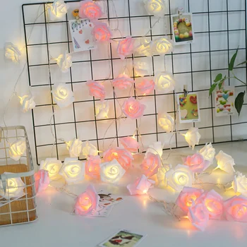 Светодиодные гирлянды с розами, цветочные гирлянды, рождественские огни с USB / батарейным питанием, светодиодные сказочные огни, украшение сада на открытом воздухе