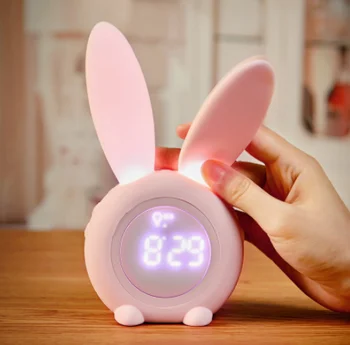 Светодиодный цифровой будильник, ночник в форме милого кролика, светящиеся цифровые настольные часы для украшения детской спальни
