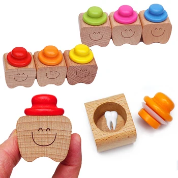Симпатичный Деревянный Органайзер для детских зубов Коробка для хранения молочных зубов Соберите Лиственный Контейнер для первого Зуба Детские Подарки Заставка Детские Сувениры