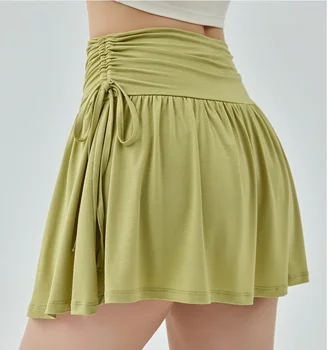 Спортивная короткая юбка для женщин с высоким поясом, бесшовная юбка для йоги, юбка для фитнеса, тенниса, бега, одежда