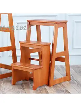 Стремянка из цельного дерева Многофункциональная бытовая лестница С утолщением для помещений, складной трехступенчатый стул для лестницы двойного назначения с маленькой ступенькой