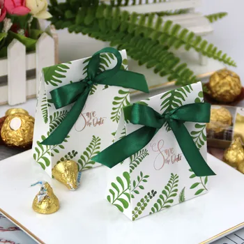 Сумка для конфет с рисунком зеленого листа, свадебная коробка для конфет, день рождения, коробка для конфет, бумажный пакет для конфет, пакет для печенья, оптовые свадебные принадлежности