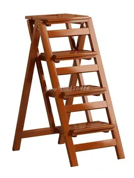 Табурет-стремянка из массива дерева, многофункциональный бытовой складной стул-стремянка, внутренний стул-стремянка двойного назначения с тремя ступенями для подъема по лестнице