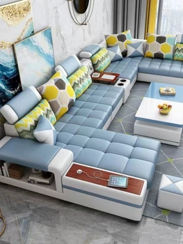 Технология комбинированный угловой диван из ткани, съемный и моющийся современный минималистичный диван для гостиной из цельной латексной ткани