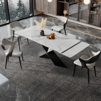 Удлиненный прямоугольный выдвижной обеденный стол Современный бытовой дизайнерский стол из шифера для ресторана, экономящий пространство, Мебель