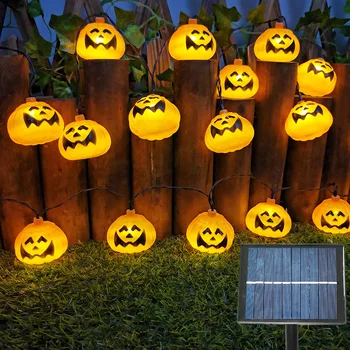 Украшения на Хэллоуин 2023 Солнечные Струнные фонари Наружные Тыквенные светодиодные фонари Водонепроницаемый Внутренний дворик с питанием для вечеринки в саду 129