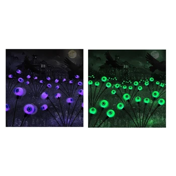 Уличные фонари для глаз на Хэллоуин, 4шт 8 светодиодов, солнечные фонари для дорожки, колышущиеся от ветра для сада, прочный фиолетовый