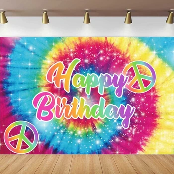 Фон для фотосъемки в стиле хиппи С Днем рождения, Заводная вывеска, Радужные фоны, декор для плаката, стол для торта, баннер