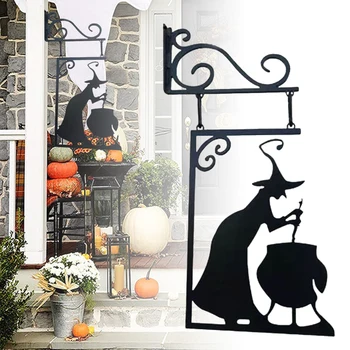 Хэллоуин Декор Таинственная Статуя Ведьмы Силуэт Металлический Черный Знак Ведьмы Шикарный Дизайн Коррозионная Стойкость для Садовой Двери Патио