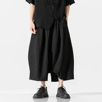 Черные повседневные брюки Оверсайз, мужские Свободные широкие брюки, Мужское Японское Кимоно, винтажные брюки для уличных бегунов в стиле хип-хоп, Большой размер 5XL