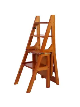 Четырехступенчатая деформируемая лестница из массива дерева, многофункциональная бытовая складная лестница, стул для лазания по лестнице двойного назначения