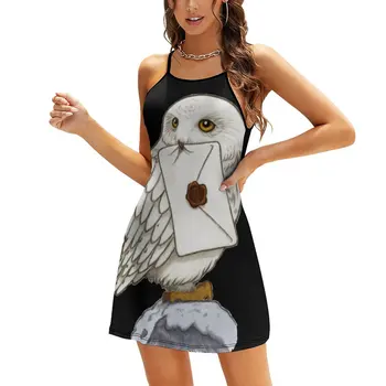 Экзотическое женское платье The Dress White Owl Женское платье на бретелях Уникальные коктейли С юмористической графикой
