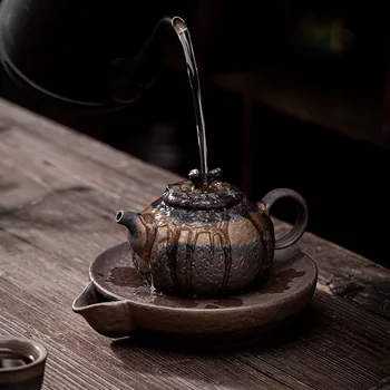 Японская Позолота Железная Глазурь Хурма Кунг-Фу Чайный Сервиз Чайник С Одной Керамической Ручкой Ретро Бытовая Кастрюля Чайник Для Чая